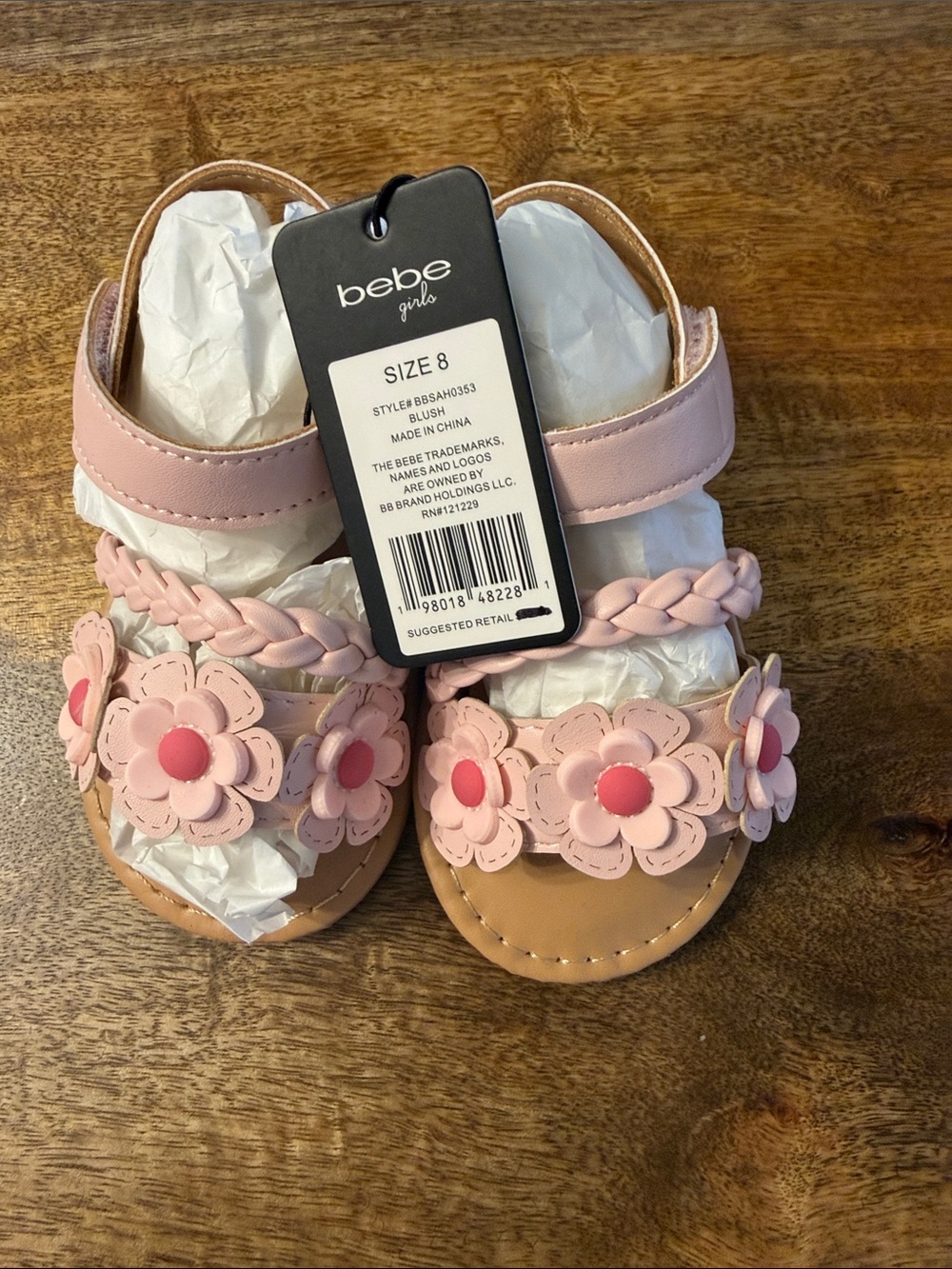 bebe Girls Pink Floral Braided Strap Sandals